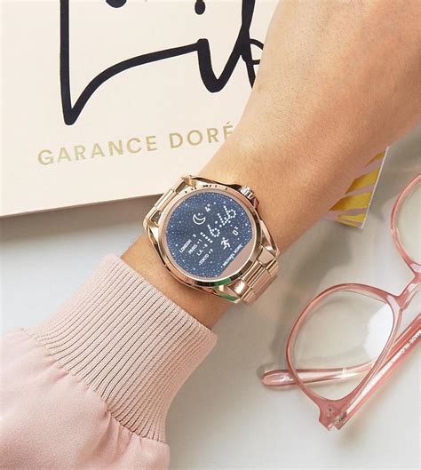 michael kors rose gold black rubber band smart watch|michael kors bradshaw smartwatch gold.